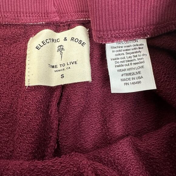 NEW Electric & Rose Feliz Cotton French Terry Jogger Relaxed Fit Maroon Small - Picture 6 of 7